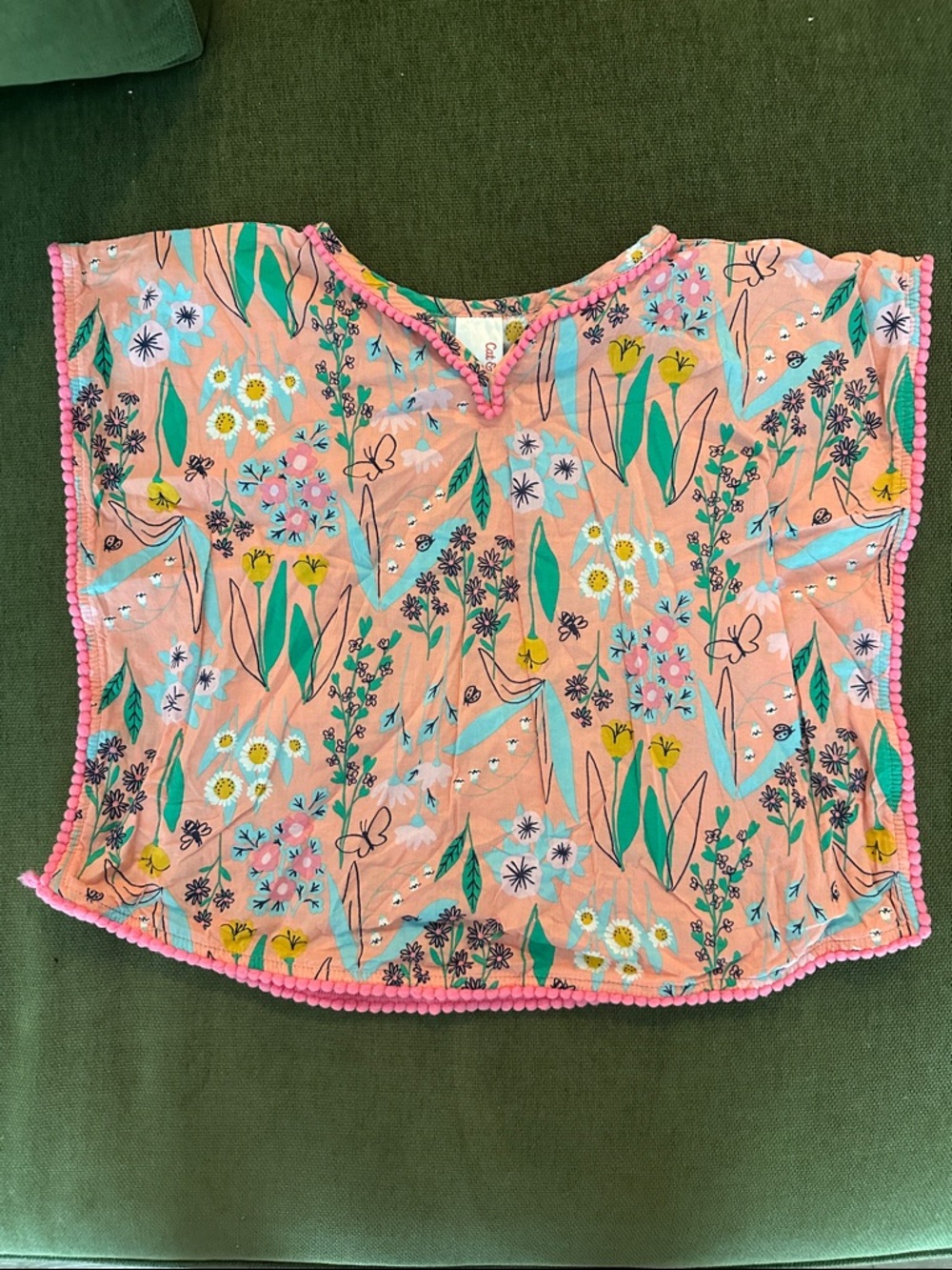 Cat & Jack Pink Floral Pom-Trim Tunic